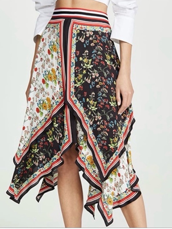 Alice + Olivia Dresses & Skirts - Alice + Olivia Black, White & Multicolor Floral Asymmetrical Handkerchief Skirt